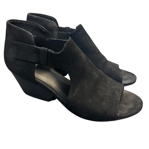 Eileen Fisher Black Iris Nubuck Leather Block Heel Cut-Out Sandal Open Toe 7.5 - Picture 2 of 10